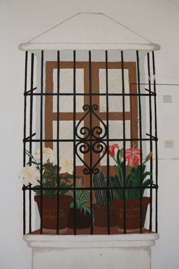 Ventana enrejada pintada